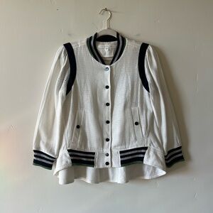 VERONICA BEARD - S/M Off White Varsity/Bomber Jacket with Metallic Details